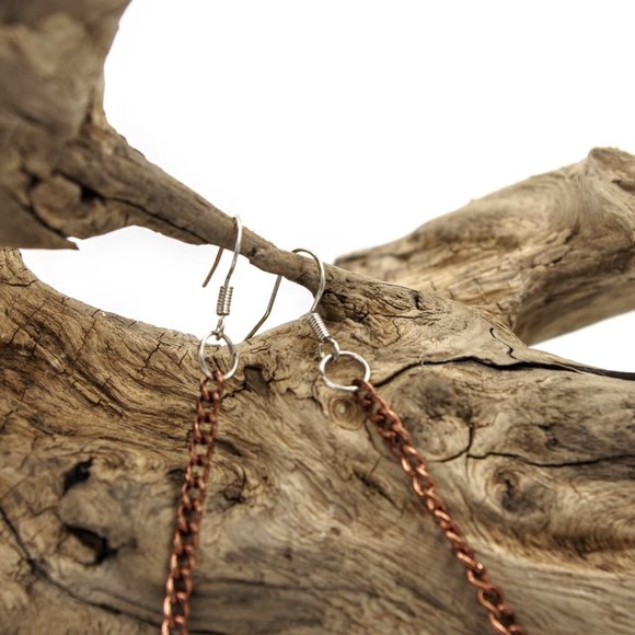 Long Copper Chain Earrings with Crackle Glass Beads - Picture 6 of 9